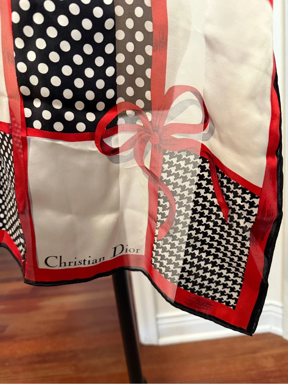 Dior Silk Scarf in Black, White & Red Graphic Print